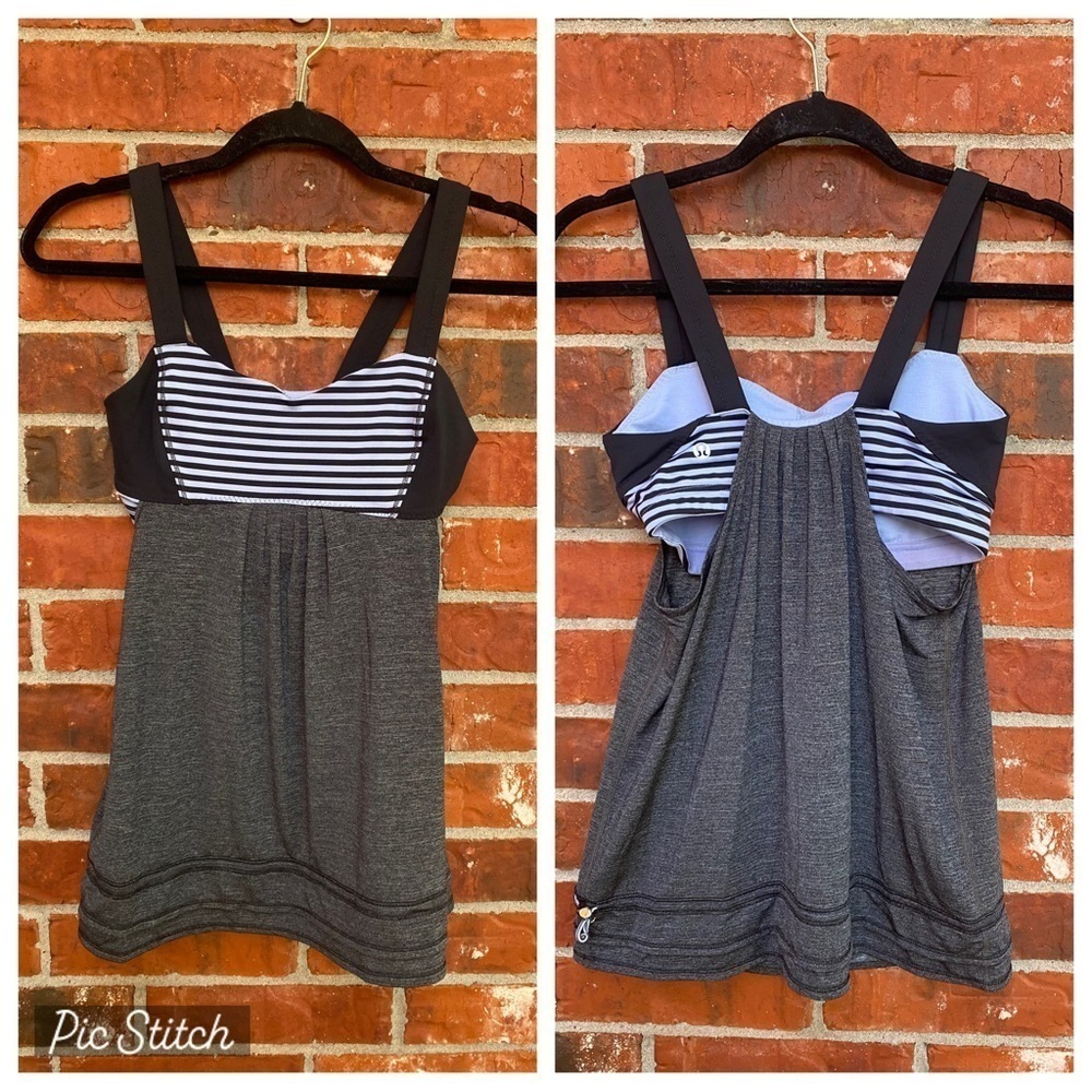 Lululemon Womens 6 Back On Track Tank Black Classic Stripe Polar Haze